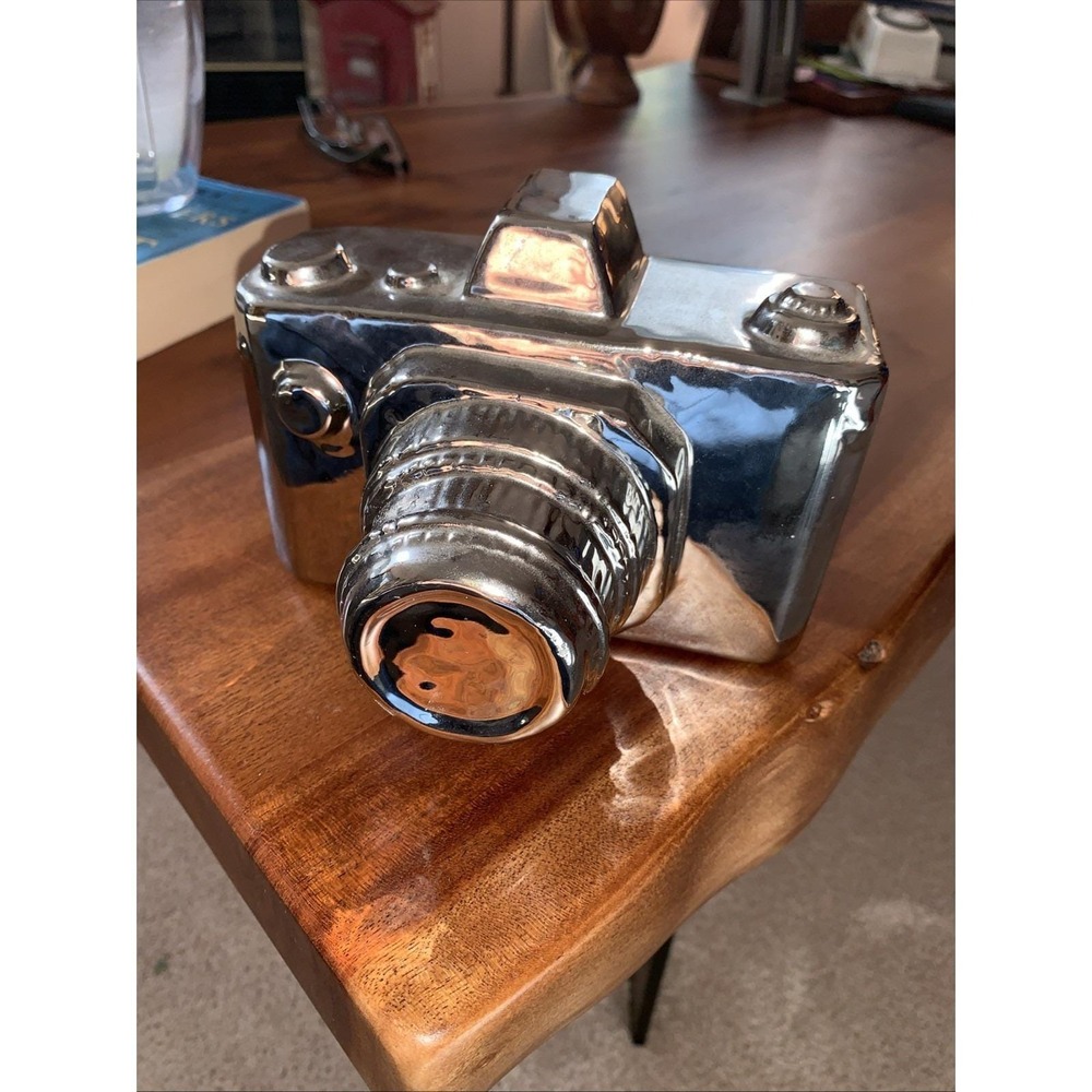 Ceramic Silver Camera Statue Decorative Figurine Home Decor Photography
